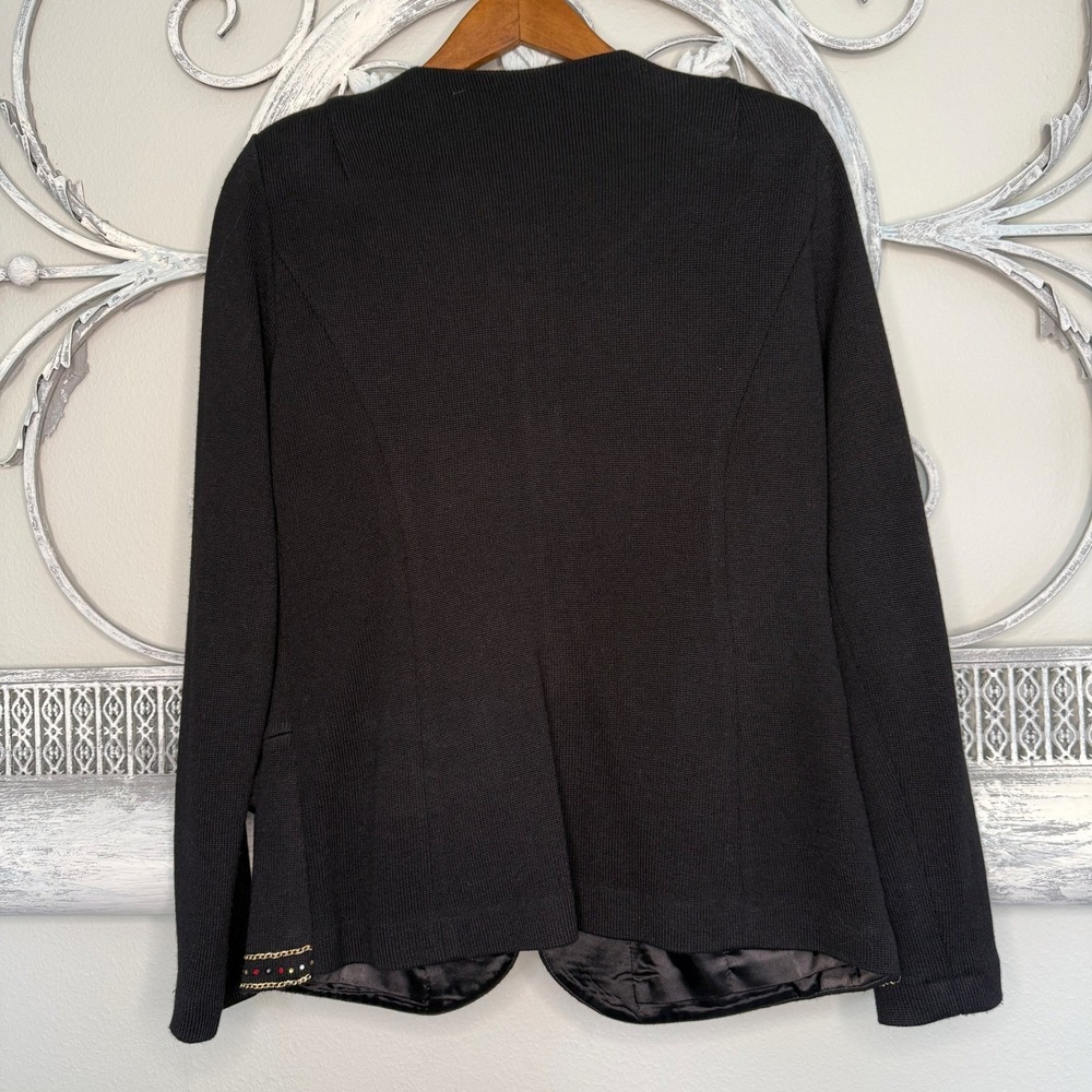 Donna Vinci Knits Womens Black Rhinestone Chain Trim Zip Front Jacket Size 10 - Picture 3 of 6
